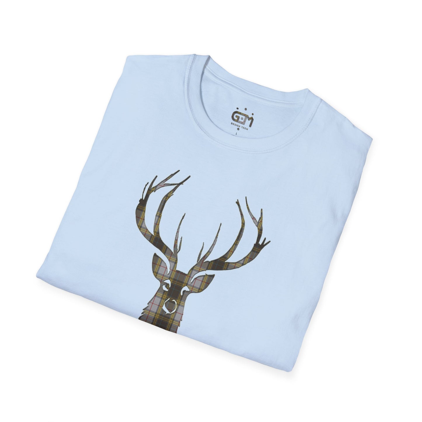 Tartan Stag Softstyle T-Shirt - Buchanan Tartan, Unisex Tee, Scottish Scenery, Various Colours