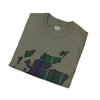 Scotland Tartan Map Softstyle Unisex T-Shirt, Duncan Tartan, Various Colours