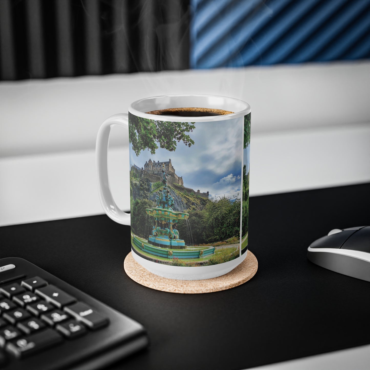 Ross Fountain & Edinburgh Castle Photo Mug, Coffee Cup, Tea Cup, Scotland, White