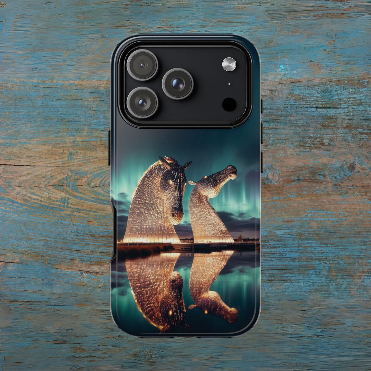 Kelpies Northern Lights Art Variant Phone Case, Scotland, Apple