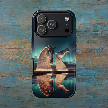 Kelpies Northern Lights Art Variant Phone Case, Scotland, Apple