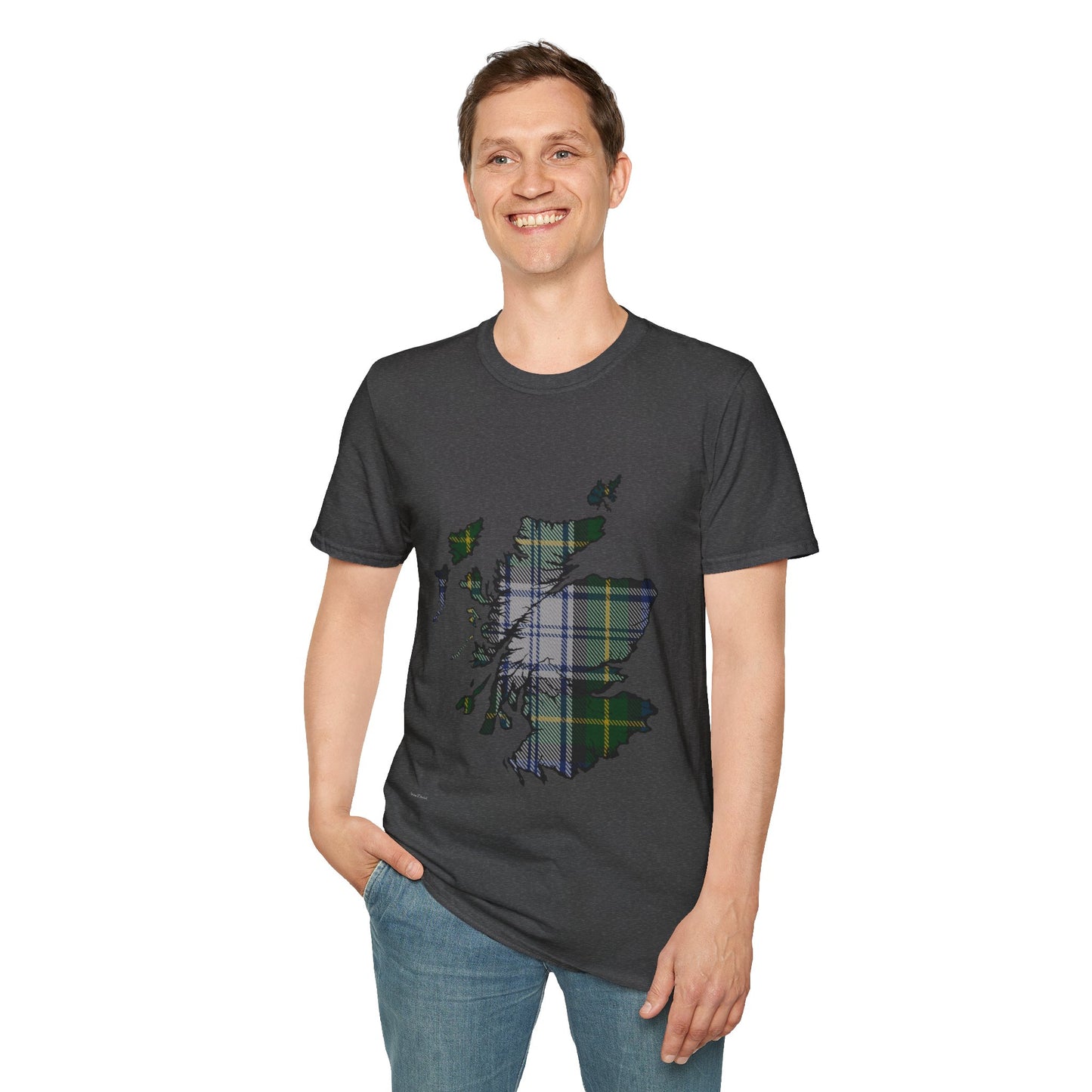 Scotland Tartan Map Softstyle Unisex T-Shirt - Gordon Dress Tartan Tee