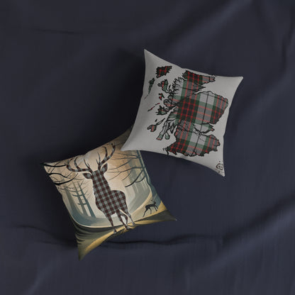 Reversible Square Cushion : Stag / Scotland Map - Fraser Tartan, Various Sizes