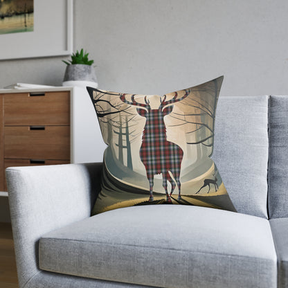 Reversible Square Cushion : Stag / Scotland Map - Stewart Tartan, Various Sizes