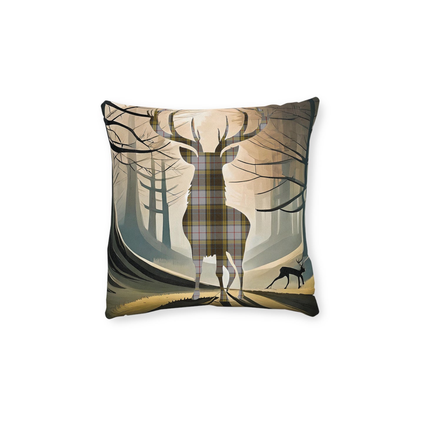 Reversible Square Cushion : Stag / Scotland Map - Buchanan Tartan, Various Sizes