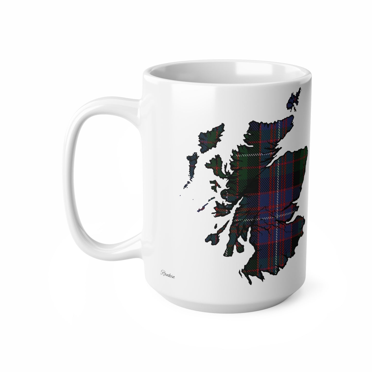 Rankin Tartan Scotland Map Mug, Coffee Cup, Tea Cup, Scotland, White