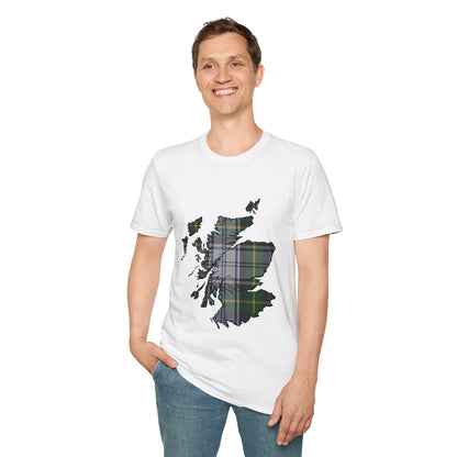 Scotland Tartan Map Softstyle Unisex T-Shirt - Gordon Dress Tartan Tee