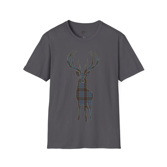 Tartan Stag Softstyle T-Shirt - Anderson Tartan, Tee unisexe, Paysage écossais, Différentes couleurs