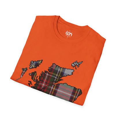 Scotland Tartan Map Softstyle Unisex T-Shirt, Stewart Dress Tartan, Various Colours