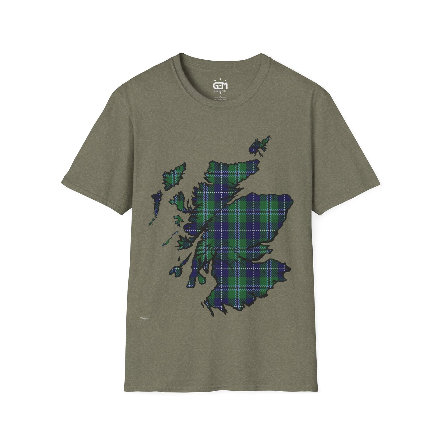 Scotland Tartan Map Softstyle Unisex T-Shirt, Douglas Tartan, Various Colours