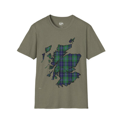 Scotland Tartan Map Softstyle Unisex T-Shirt, Douglas Tartan, Various Colours