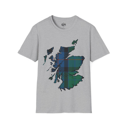 Scotland Tartan Map Softstyle Unisex T-Shirt, Flower of Scotland Tartan, Various Colours