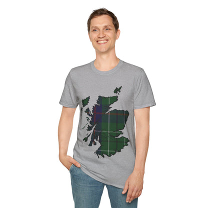 Scotland Tartan Map Softstyle Unisex T-Shirt, Duncan Tartan, Various Colours