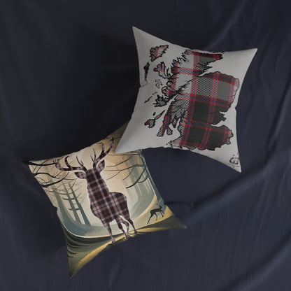 Reversible Square Cushion : Stag / Scotland Map - MacPherson Tartan, Various Sizes