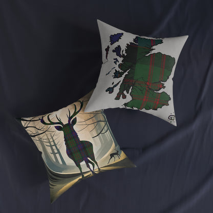 Reversible Square Cushion : Stag / Scotland Map - MacDonald Tartan, Various Sizes