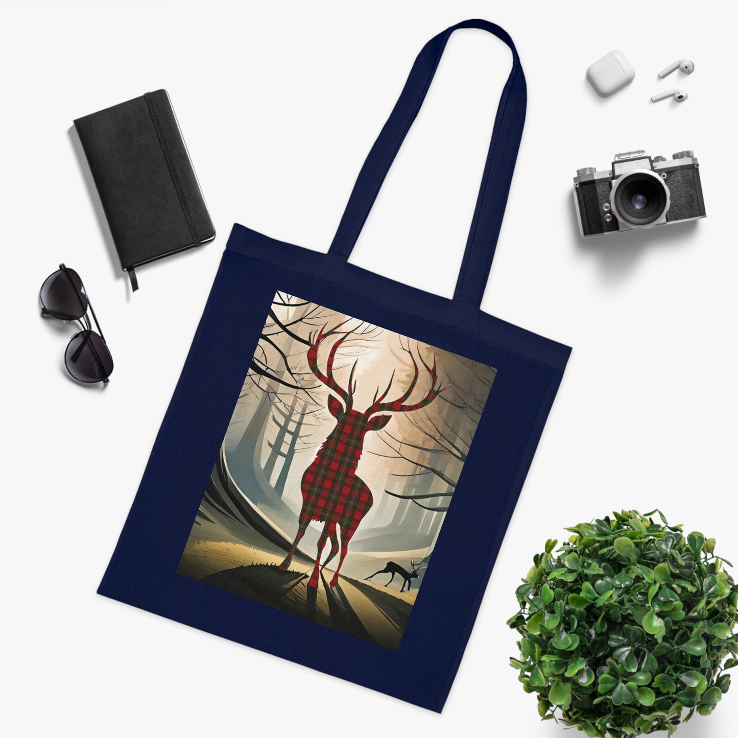 Reversible Scotland Tartan Stag Cotton Tote Bag - MacGregor Tartan