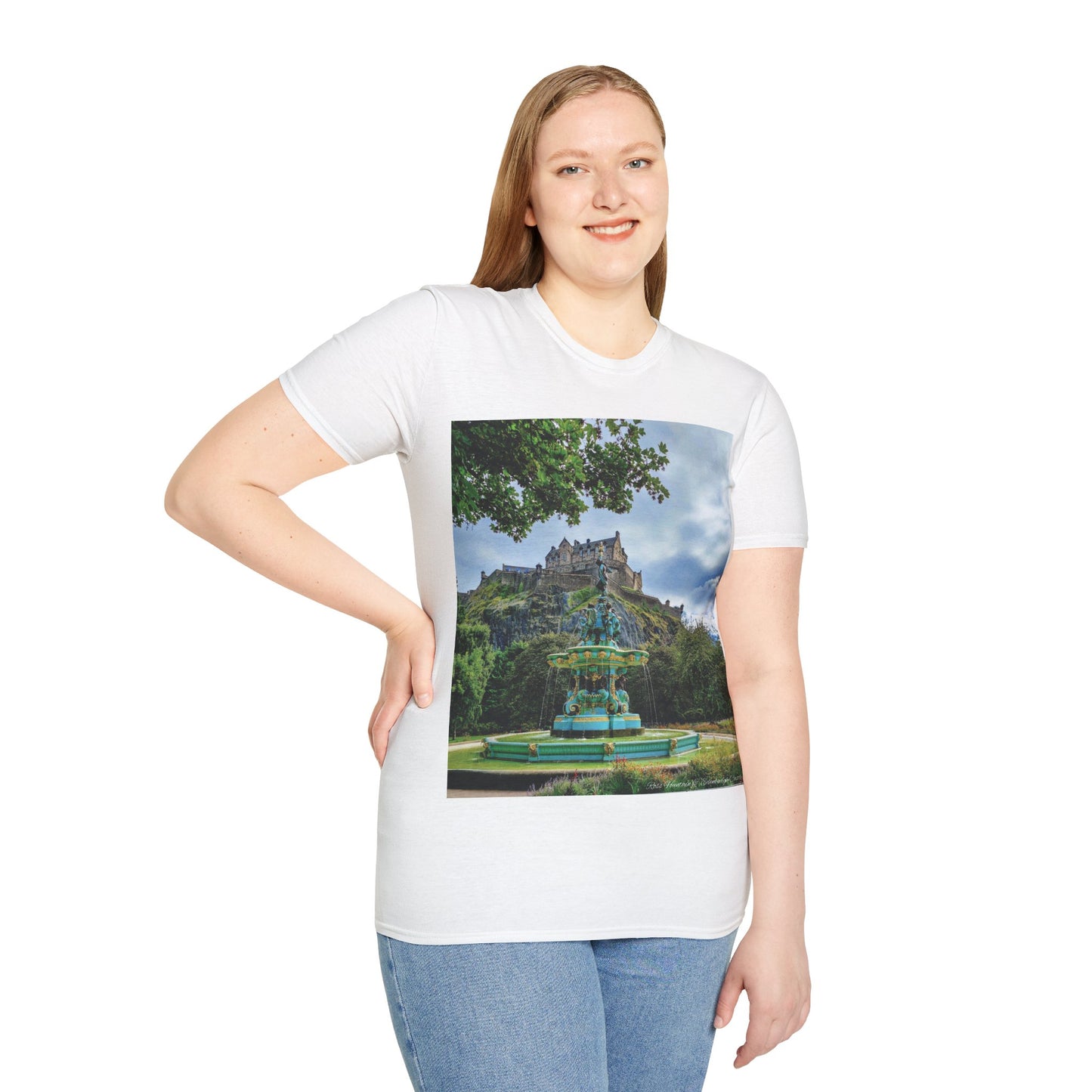 Ross Fountain & Edinburgh Castle Photo Softstyle T-Shirt, Unisex Tee, Various Colours