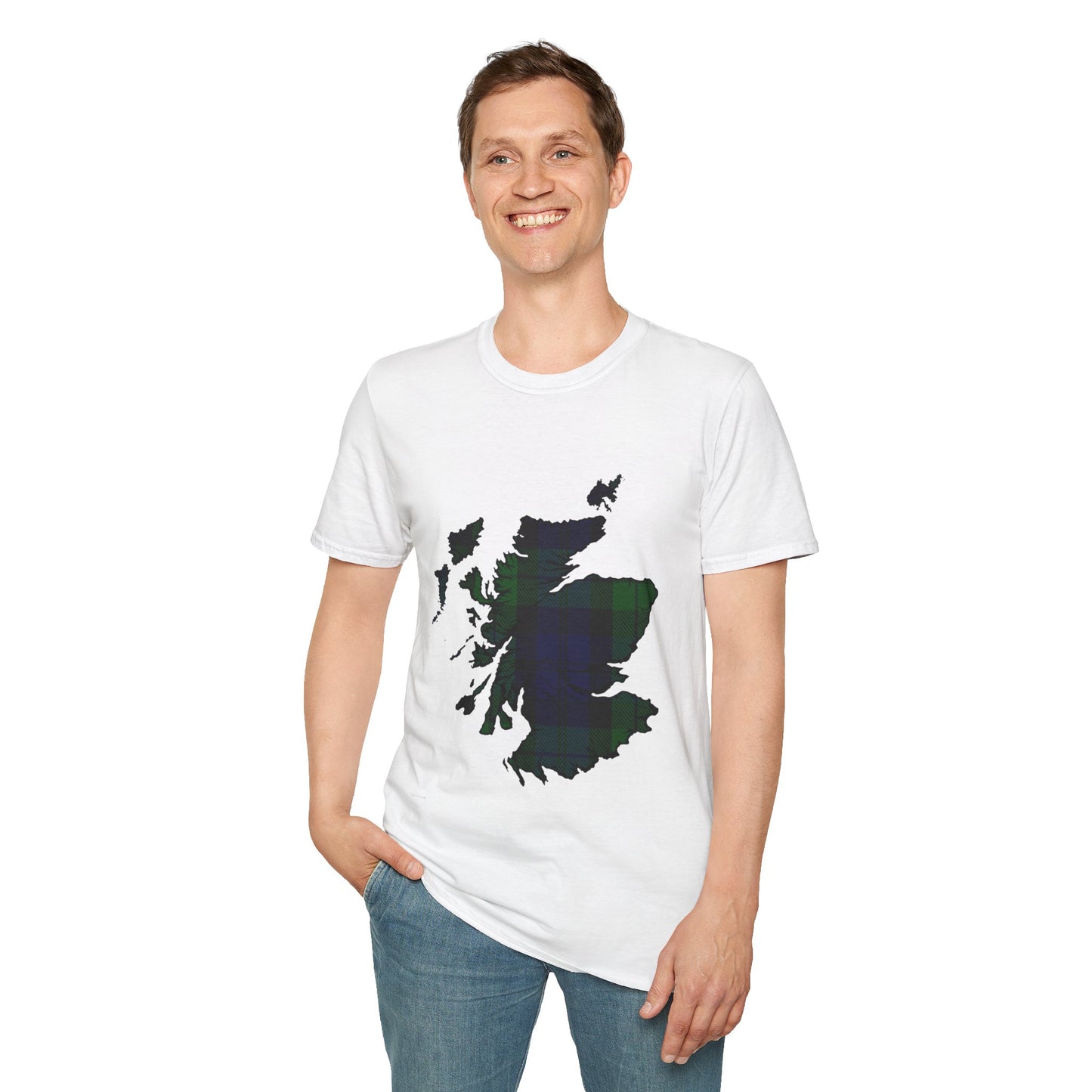 Scotland Tartan Map Softstyle Unisex T-Shirt - Black Watch Tartan Tee