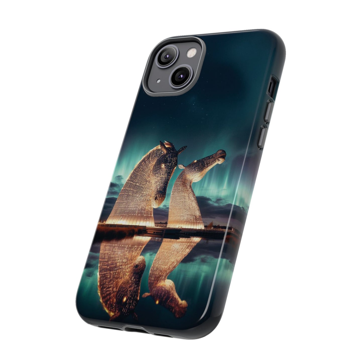 Kelpies Northern Lights Art Variant Phone Case, Scotland, Apple