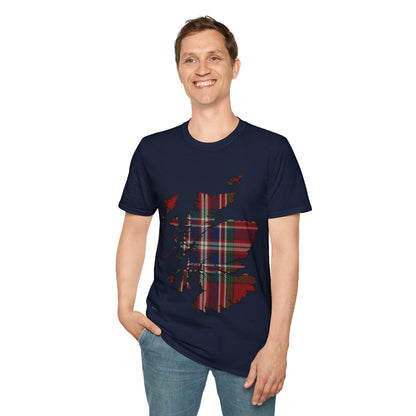 Scotland Tartan Map Softstyle Unisex T-Shirt, MacFarlane Tartan, Various Colours