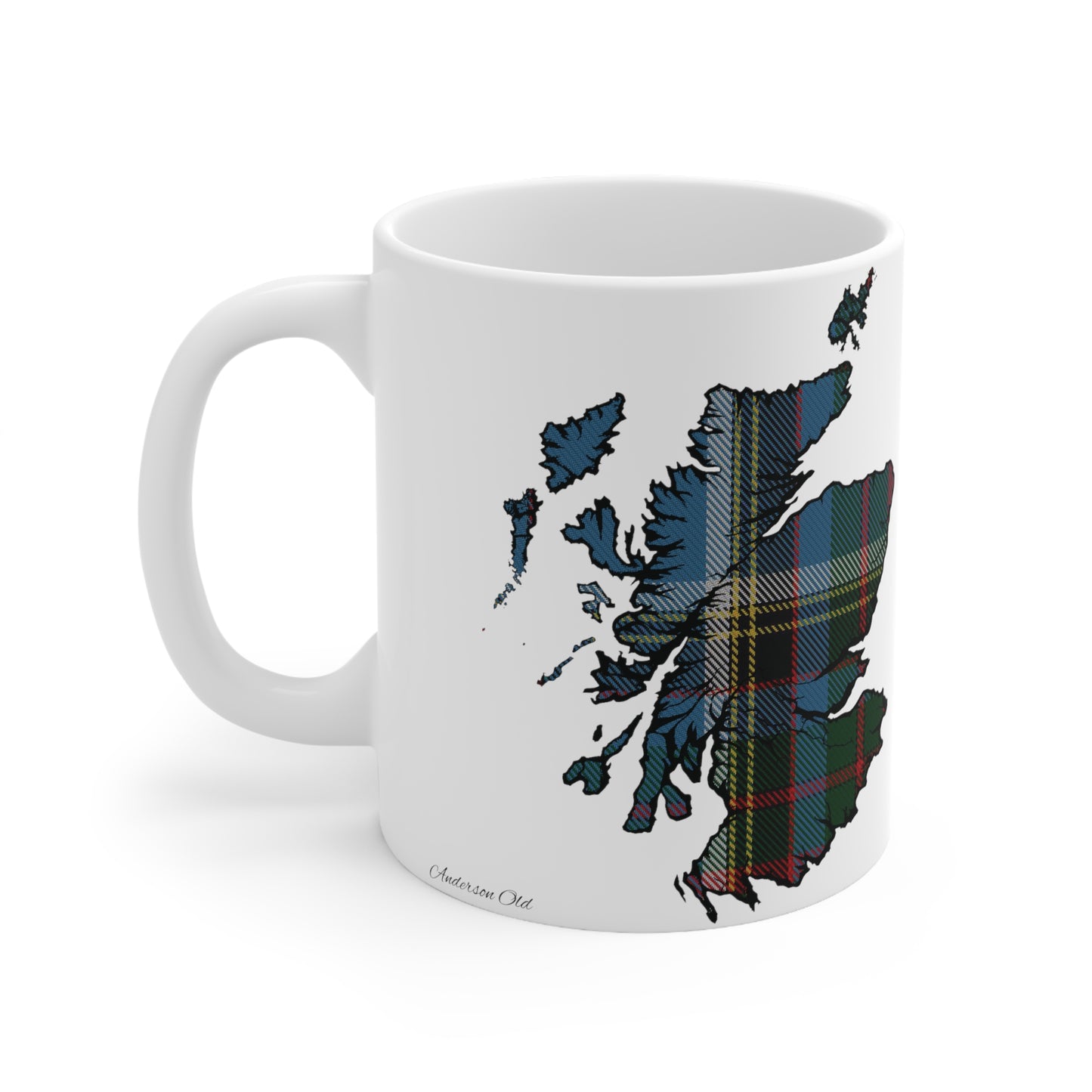 Anderson Old Tartan Scotland Map Mug, Coffee Cup, Tea Cup, Scotland, White