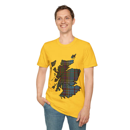 Scotland Tartan Map Softstyle Unisex T-Shirt, Anderson Tartan, Various Colours