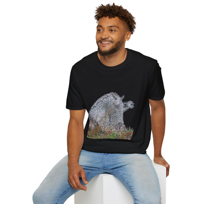 Scottish Kelpies with Meadow No Sky Photo Softstyle Unisex T-Shirt, Scotland Tee