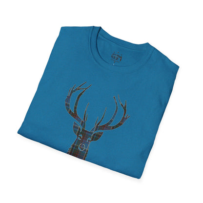 Tartan Stag Softstyle T-Shirt - Anderson Old Tartan, Unisex Tee, Scottish Scenery, Various Colours