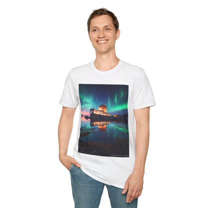 Eilean Donan Castle with Northern Lights Softstyle Unisex T-Shirt, Scotland Tee