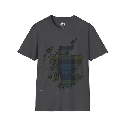 Scotland Tartan Map Softstyle Unisex T-Shirt, Campbell Tartan, Various Colours