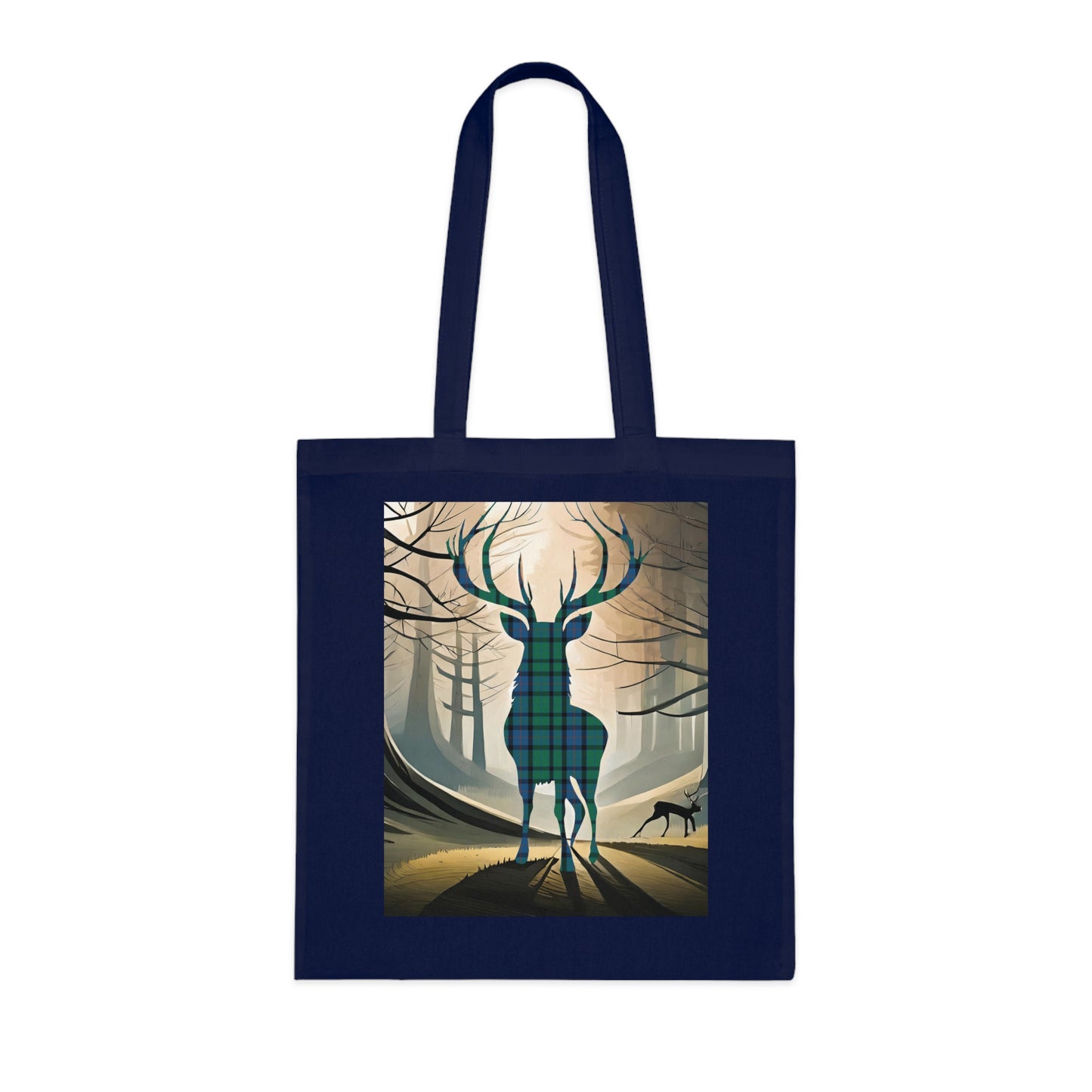 Reversible Scotland Tartan Stag Cotton Tote Bag - Flower of Scotland Tartan