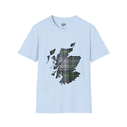 Scotland Tartan Map Softstyle Unisex T-Shirt - Gordon Dress Tartan Tee