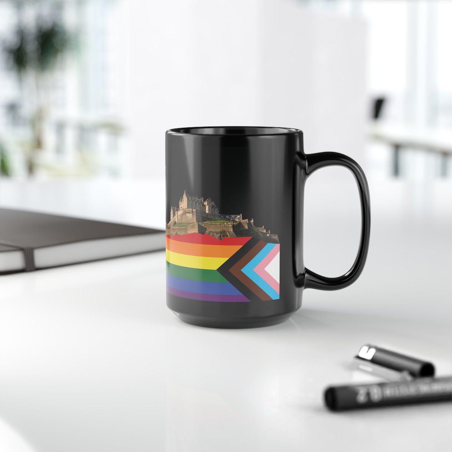 Pride Progress Rock Edinburgh Castle Photo Mug, Black