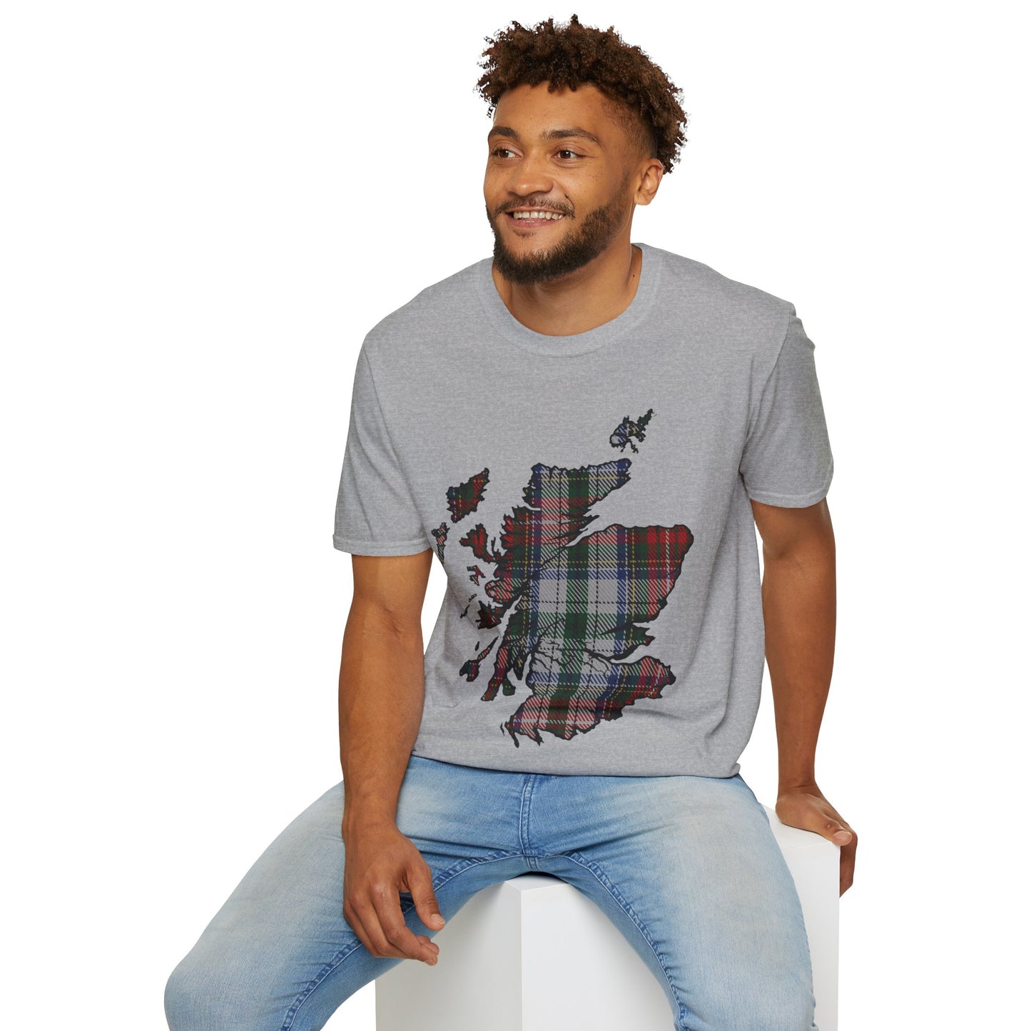 Scotland Tartan Map Softstyle Unisex T-Shirt, Stewart Tartan, Various Colours