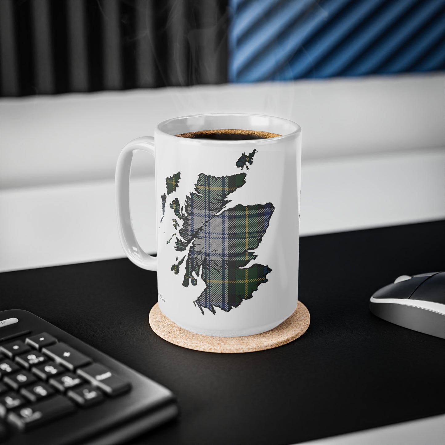 Gordon Dress Tartan Scotland Map Mug, Coffee Cup, Tea Cup, Scotland, White