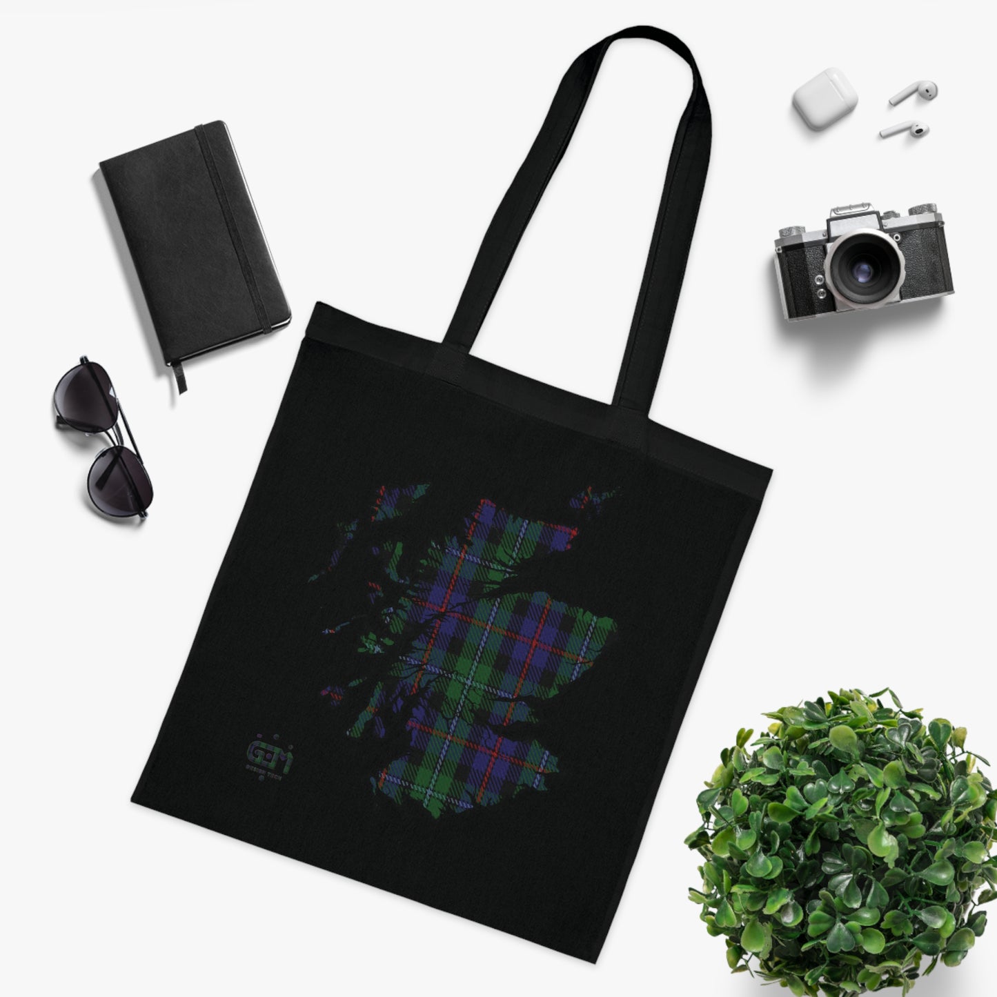 Reversible Scotland Tartan Map Cotton Tote Bag - Argyle Tartan