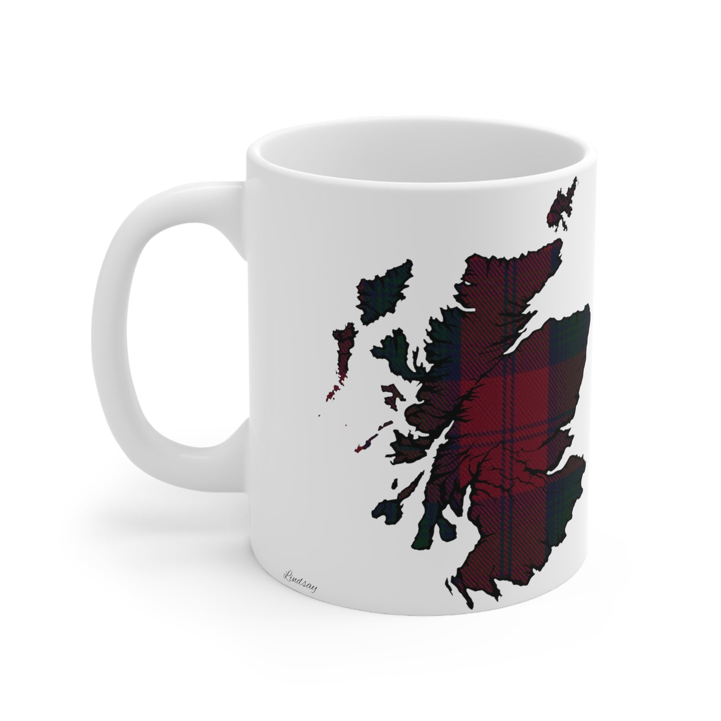 Lindsay Tartan Scotland Map Mug, Coffee Cup, Tea Cup, Scotland, White