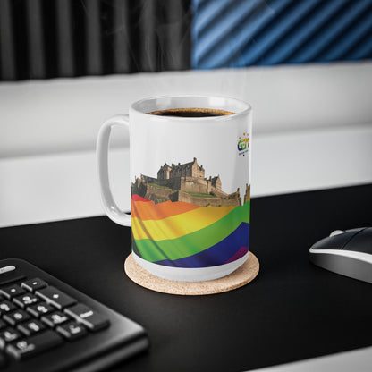 Pride Flag Rock Edinburgh Castle Photo Mug, White