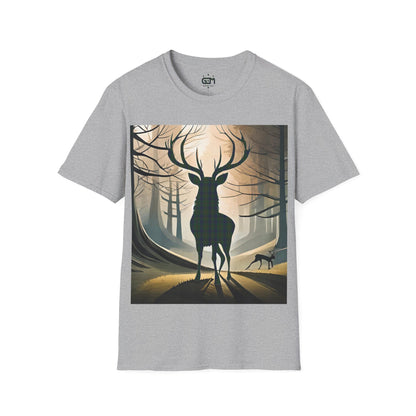 Stag Tartan Silhouette Softstyle T-Shirt - Kennedy Tartan, Unisex Tee, Scottish Scenery, Various Colours