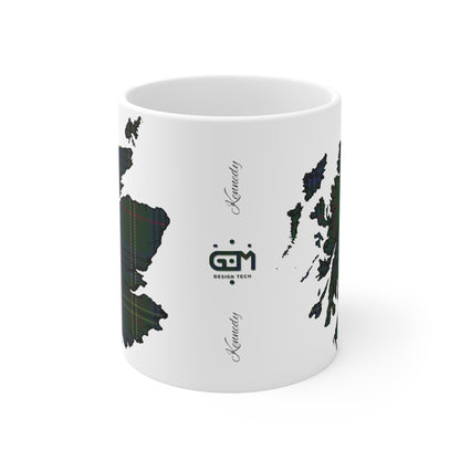 Scotland Tartan Map Mug - Kennedy Tartan, Various Sizes