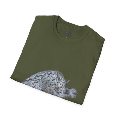 Kelpies with Meadow No Sky Photo Softstyle Unisex T-Shirt, Scottish Tee