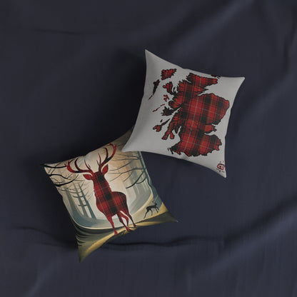 Reversible Square Cushion : Stag / Scotland Map - MacIver Tartan, Various Sizes