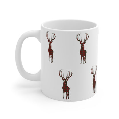 Tartan Stag Mug - MacGregor Tartan, Coffee Cup, Tea Cup, Scotland, White