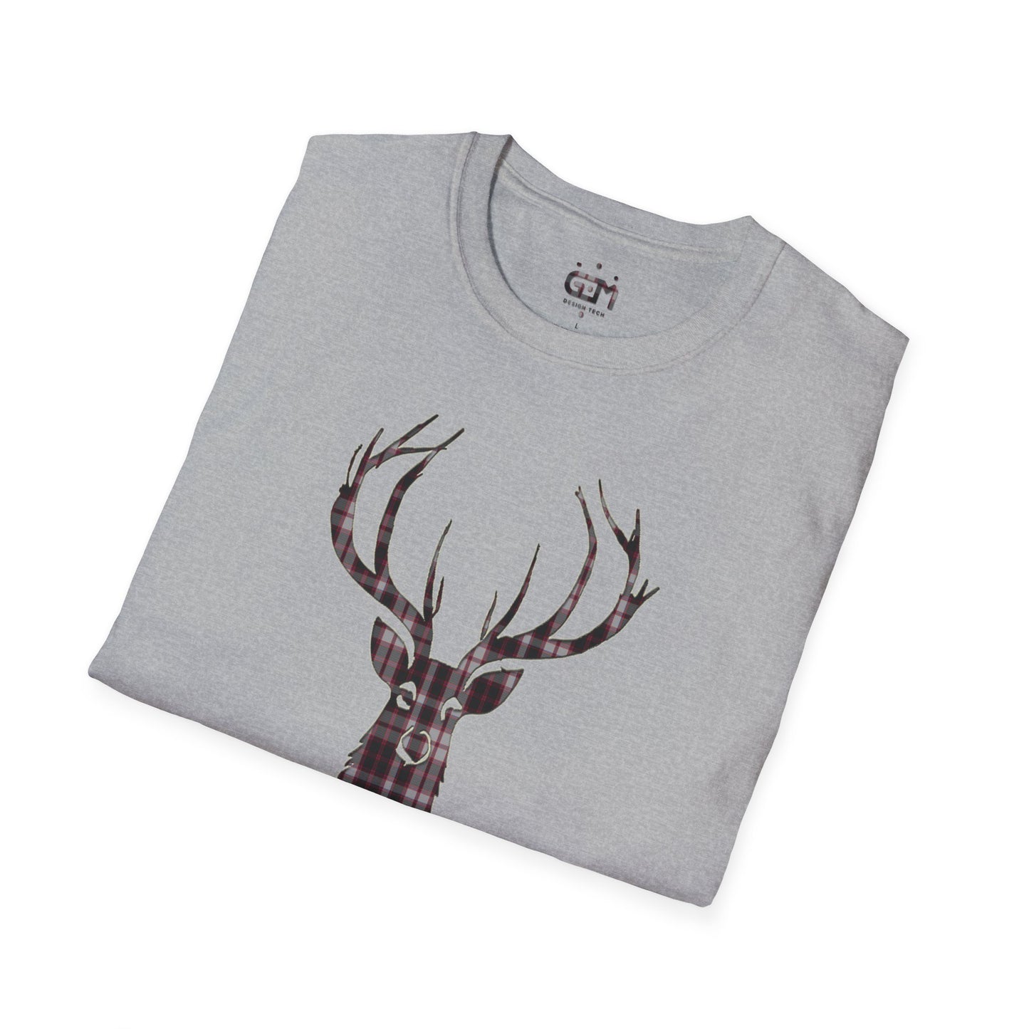 Tartan Stag Softstyle T-Shirt - MacPherson Tartan, Unisex Tee, Scottish Scenery, Various Colours