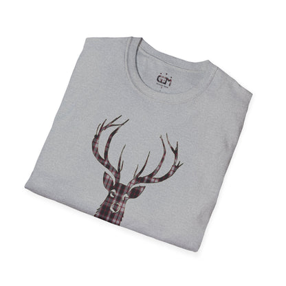 Tartan Stag Softstyle T-Shirt - MacPherson Tartan, Unisex Tee, Scottish Scenery, Various Colours