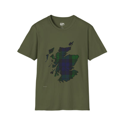 Scotland Tartan Map Softstyle Unisex T-Shirt - Black Watch Tartan Tee