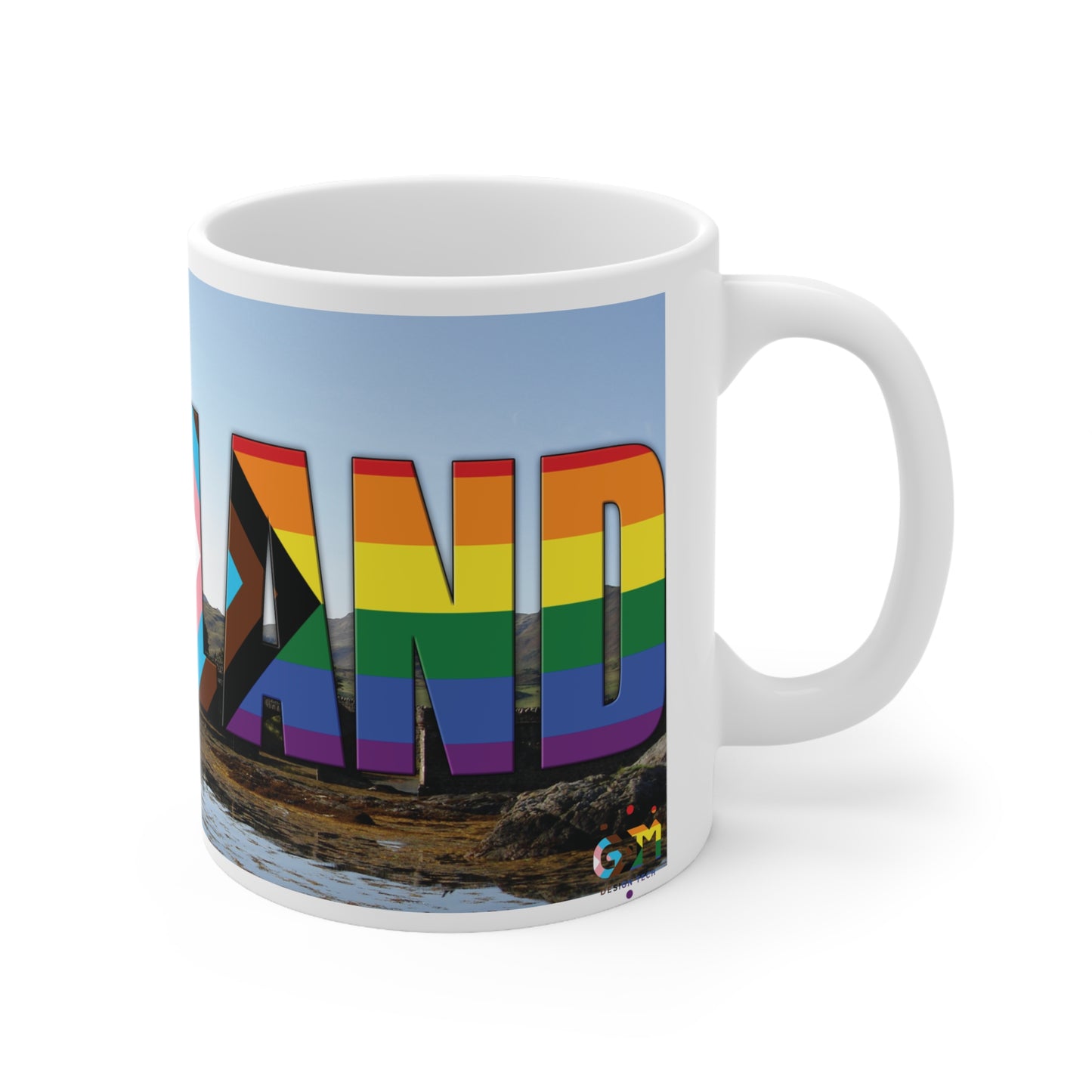 Scotland Lettering Pride Progress Photo Mug, White