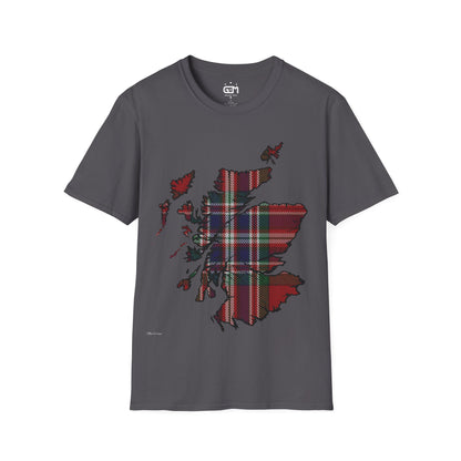 Scotland Tartan Map Softstyle Unisex T-Shirt, MacFarlane Tartan, Various Colours