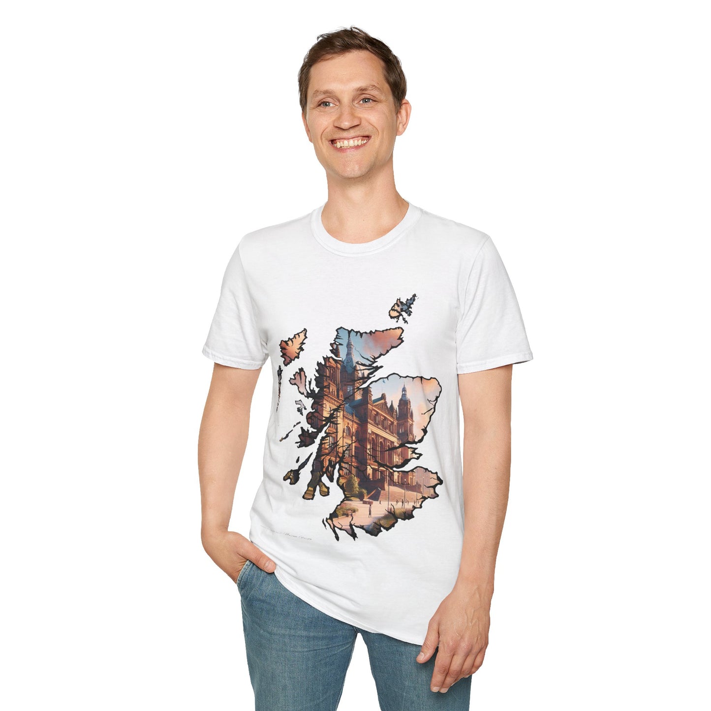 Glasgow Kelvingrove Art Gallery Scotland Map Softstyle T-Shirt, Unisex Tee, Scotland Shirt, Scottish Landmark, Nature, Scenery, Various Colours