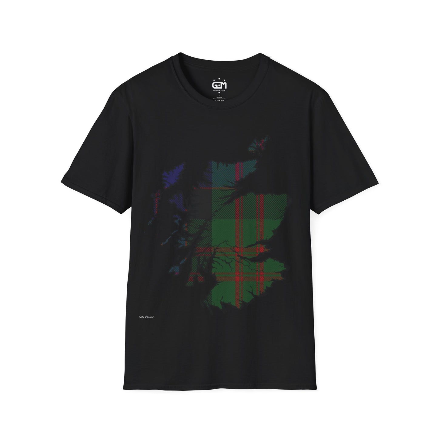 Scotland Tartan Map Softstyle Unisex T-Shirt, MacDonald Tartan, Various Colours